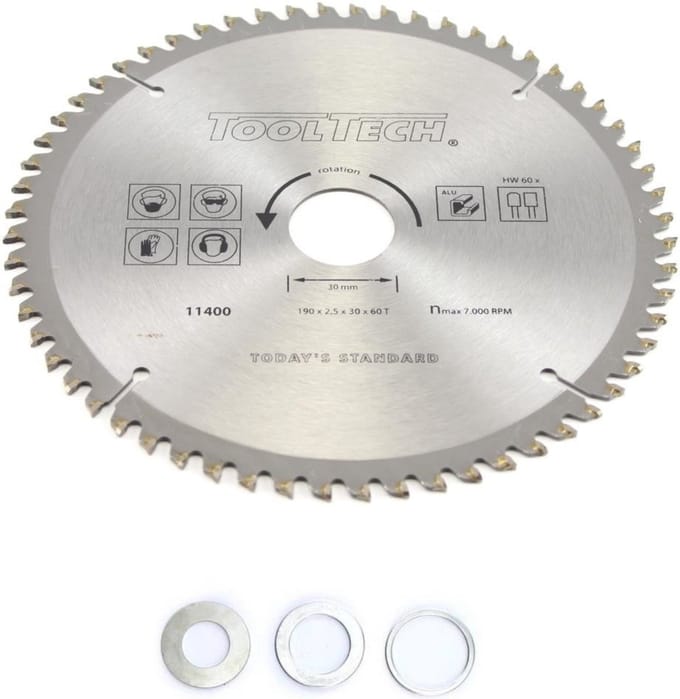 Cirkelzaagblad 190 x 30 mm – 60 Tands TCT TCG – Voor Aluminium & PVC – TOOLTECH