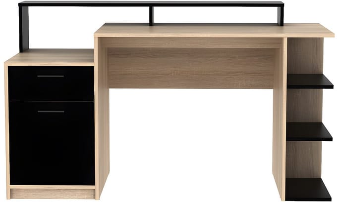 Vente-unique Bureau met opbergruimte ZACHARIE - Eiken en zwart