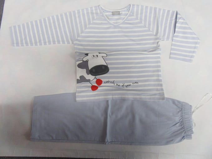Wiplala - Pyjama - Jongens - Katoen - Blauw / wit - Koe , 5 jaar 110