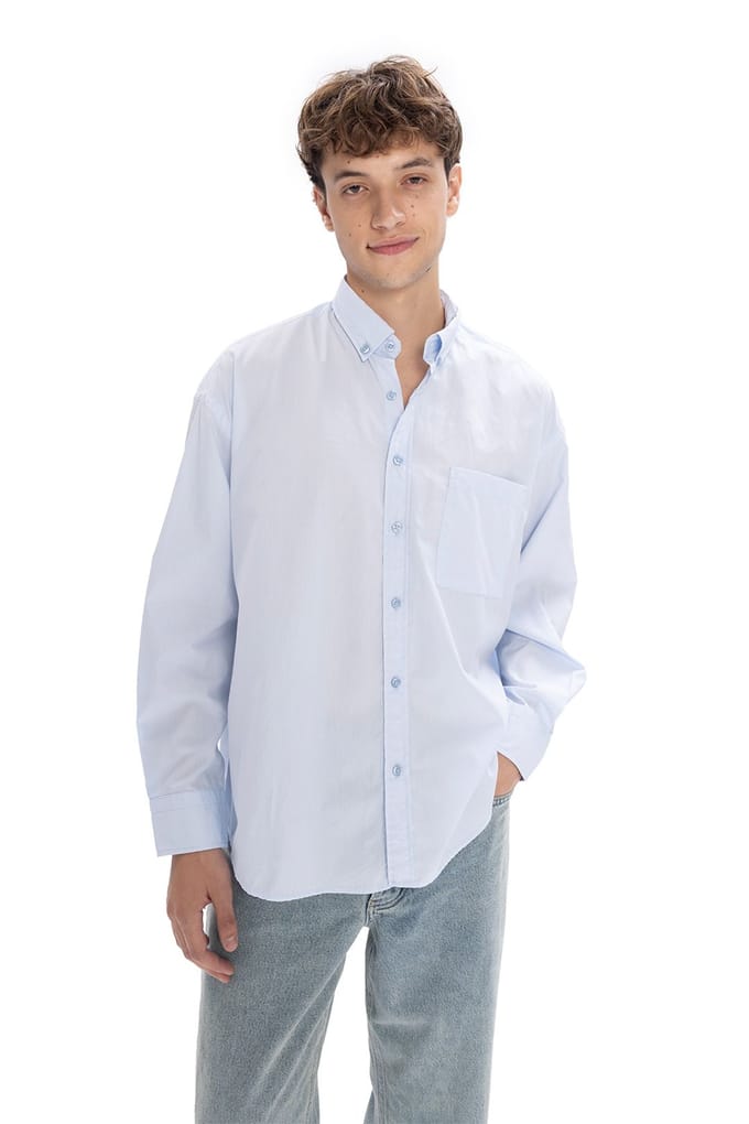 Regular Fit Knoopkraag Pocket Shirt