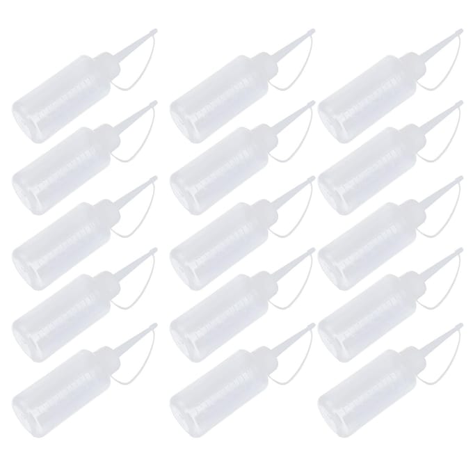 Lot de 15 bidons d'huile vides pour machine à coudre, 120 ml, avec bec pointu et couvercle white