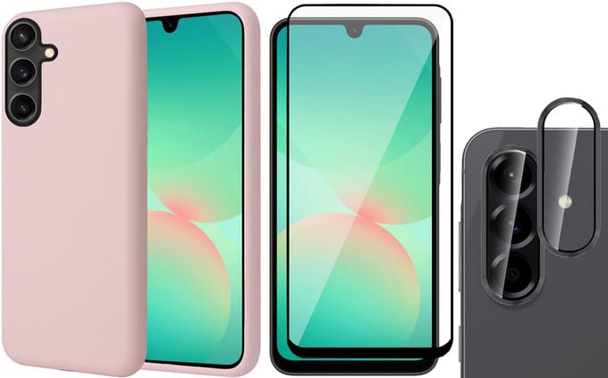 Hoesje geschikt voor Samsung Galaxy A17 5G / A26 - Screenprotector Volledig Dekkend Glas & Camera Protector - Mat Back Case Roze