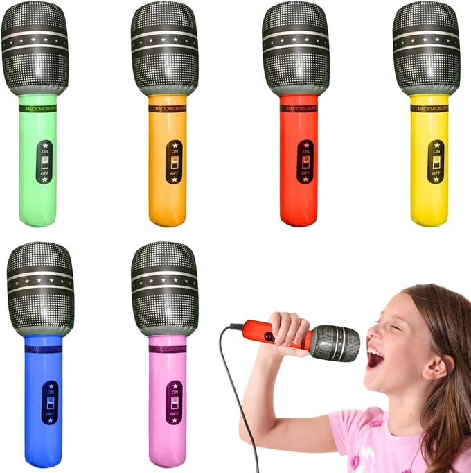 Opblaasbare Microfoons - Feest Accessoires - Muziekfeest Versieren - Set van 6 stuks - 25 cm lang - Diverse kleuren