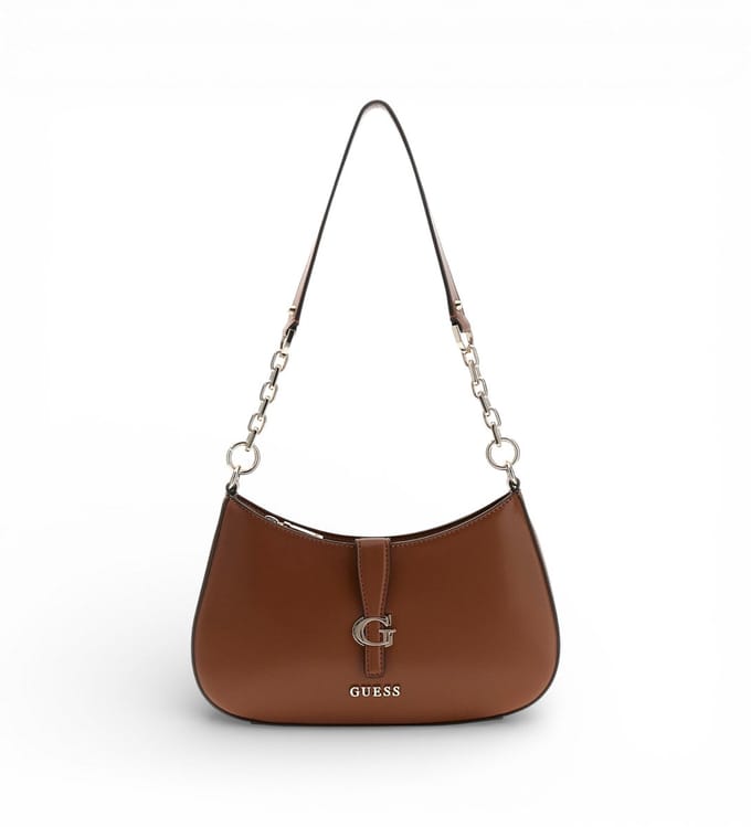 GUESS schoudertas Carrie Top Zip Shoulder Bag Cognac bruine