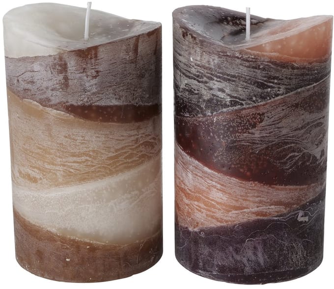 Sfeer kaars stompkaars gradientte - set van 2 -parafine - 15x9 cm - bruin amber creme