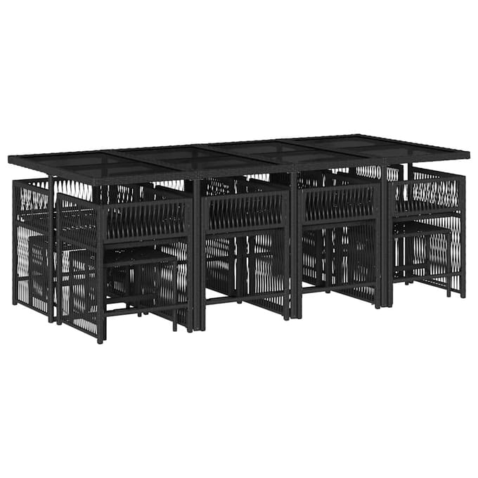 vidaXL - 13-delige - Tuinset - met - kussens - poly - rattan - zwart
