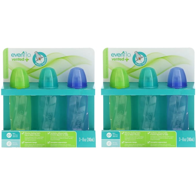 Evenflo Feeding, Biberon Vented+ Twist PP Teinté, Standard, Âges 0+ Mois, Débit Lent, 6 Biberons, 240ml (8 oz) Chaque blue