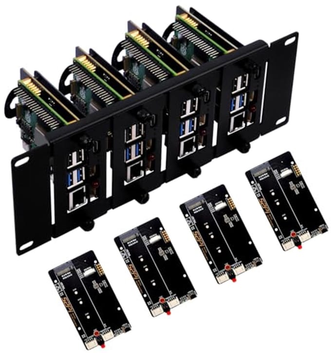 10 inch 2U Rackhouder voor Raspberry Pi met PCIe naar M.2 NVMe SSD-adapters
