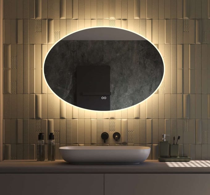 Schaere - Ovalen Badkamerspiegel - LED Verlichting - Spiegel Verwarming - Touch Sensor - Dimfunctie - 100x70 cm