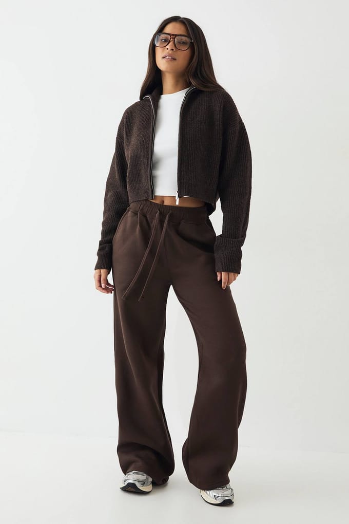 Dames DSGN Studio Dubbele Rits Gebreide Trui | Espresso | Maat: 2XL