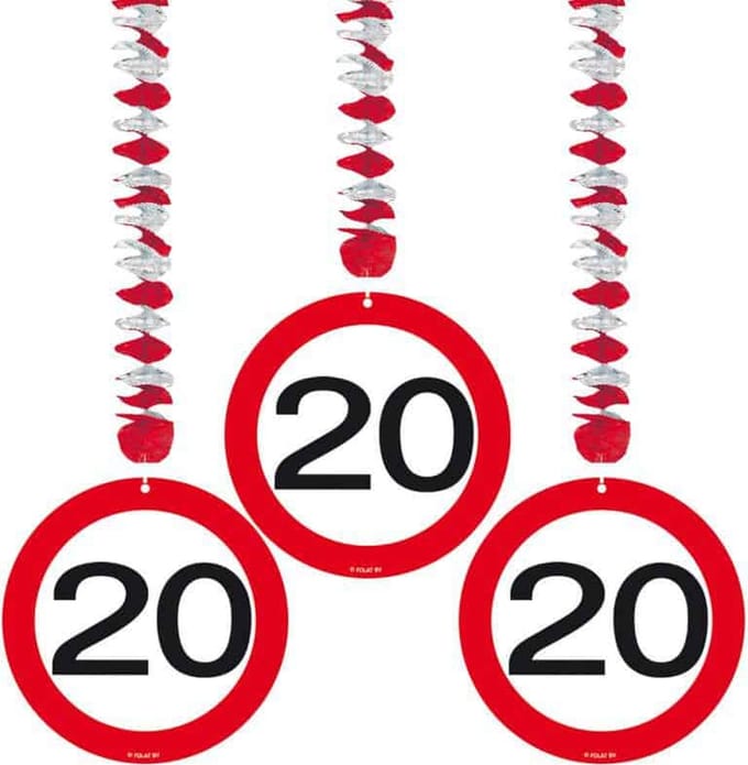 20 Jaar Verkeersbord Hangdecoratie - 3 stuks