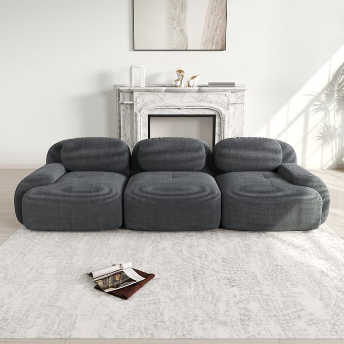 3-zitsbank - corduroy - frameloze sofa - modulaire combinatie - antislip - ergonomische armleuningen - grijs