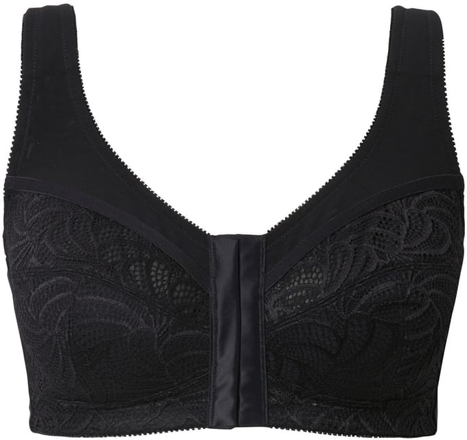 Ulla Popken - Dames - Ontlastingsbeha voorsluiting zonder beugel - Zwart - Maat 100F