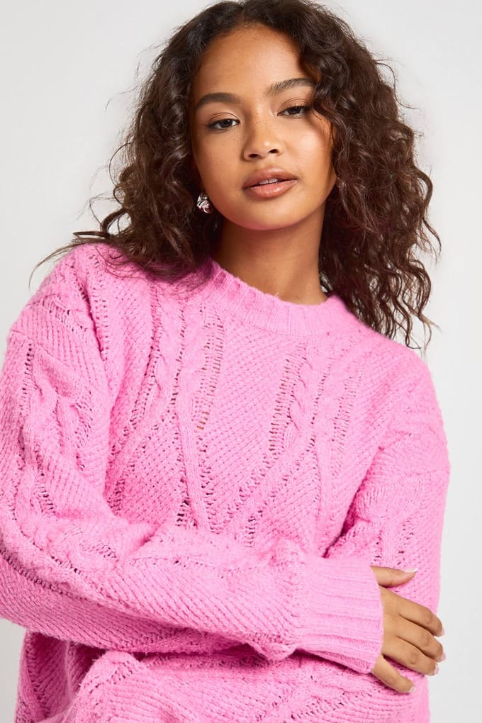 boohoo Dames Superzachte kabelgebreide trui | Pink | Maat: Medium