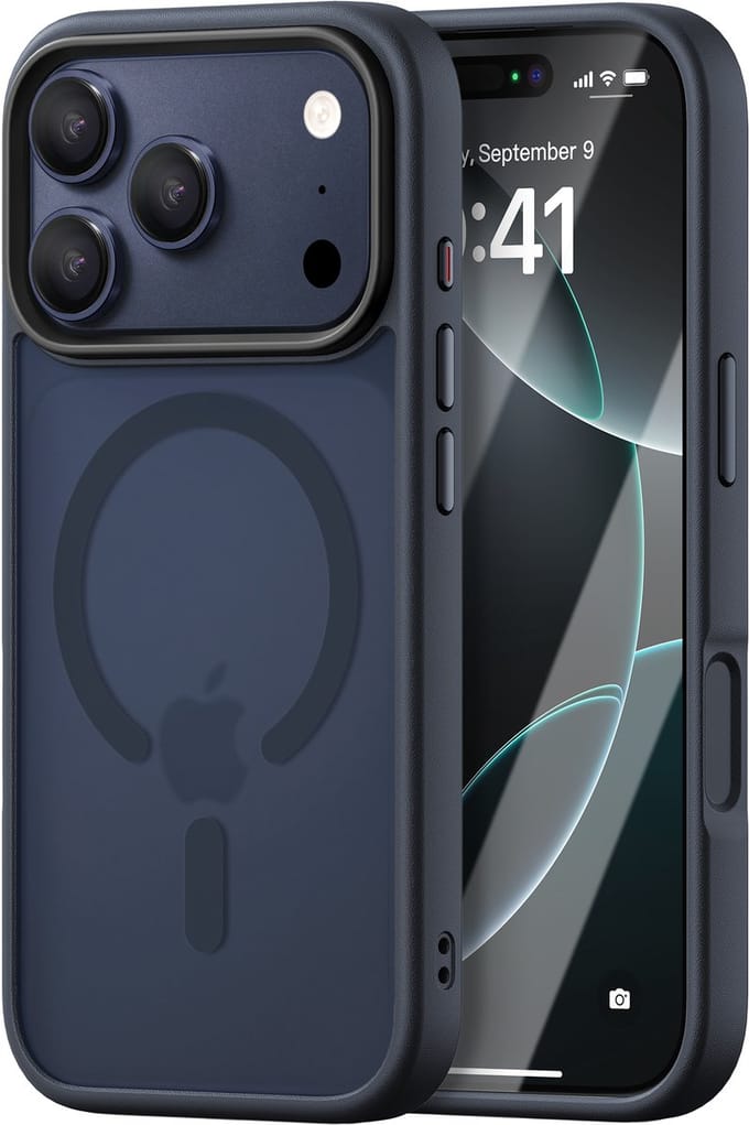 iDenn hoesje voor iPhone 17 Pro Max Mat Transparant Donker Blauw geschikt voor MagSafe