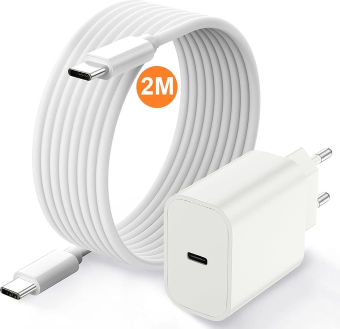 USB C Adapter 20W snellader met USB C naar USB C kabel 2M - Wit