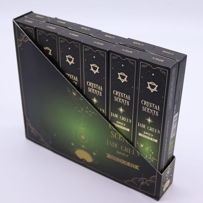 Crystal Scents Smudge Wierook Kruidig – 12 Doosjes – Inclusief Jade Steen