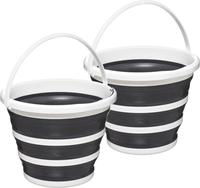 2x 5five emmer - opvouwbaar - wit-grijs - 10 l - 32 x 24 cm - schoonmaakemmer