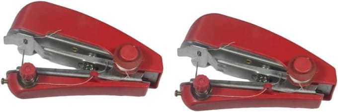 Mini Naaimachine Set - Hand Naaimachine - Noodreparaties Onderweg - Compact en Draagbaar - 2 Stuks - Rood