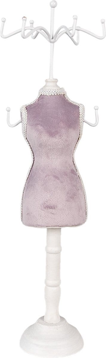 Clayre & Eef Sieraden Standaard 12x12x39 cm Paars Wit Hout