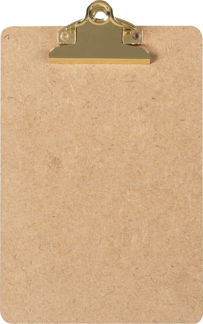 LPC  Klembord - clipboard - hout/mdf/hardboard - A5 -75 mm butterfly klem goud