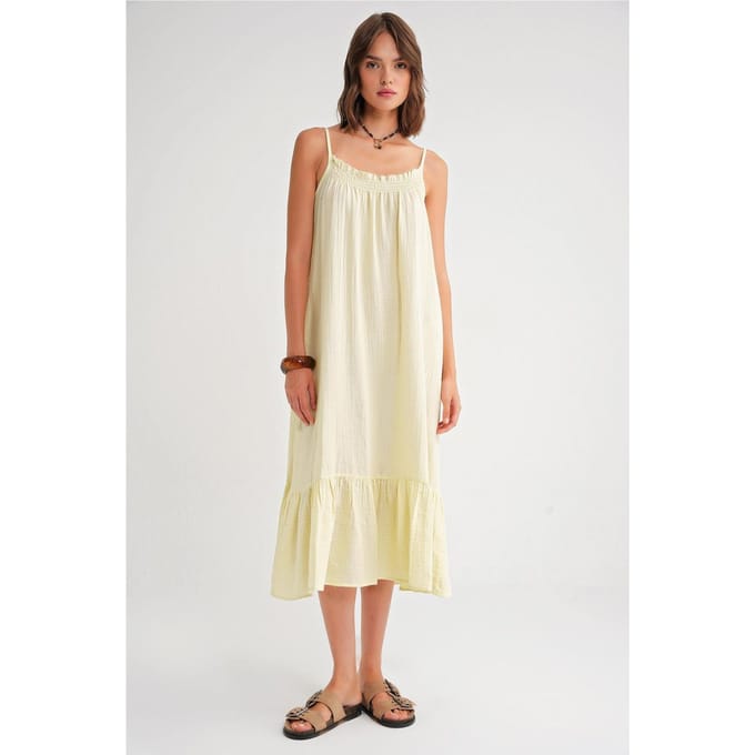 Midi Mousseline Jurk met Rimpeldetail