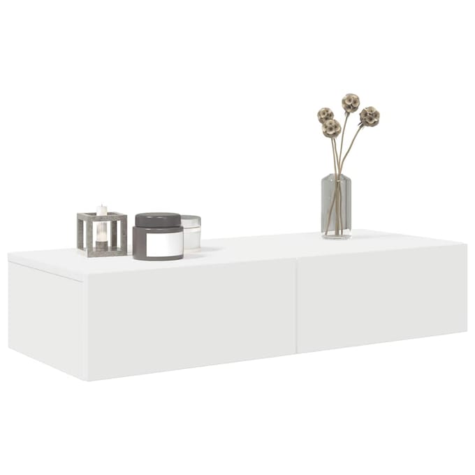 vidaXL - Wandschap - met - lades - 80x33x17 - cm - bewerkt - hout - wit