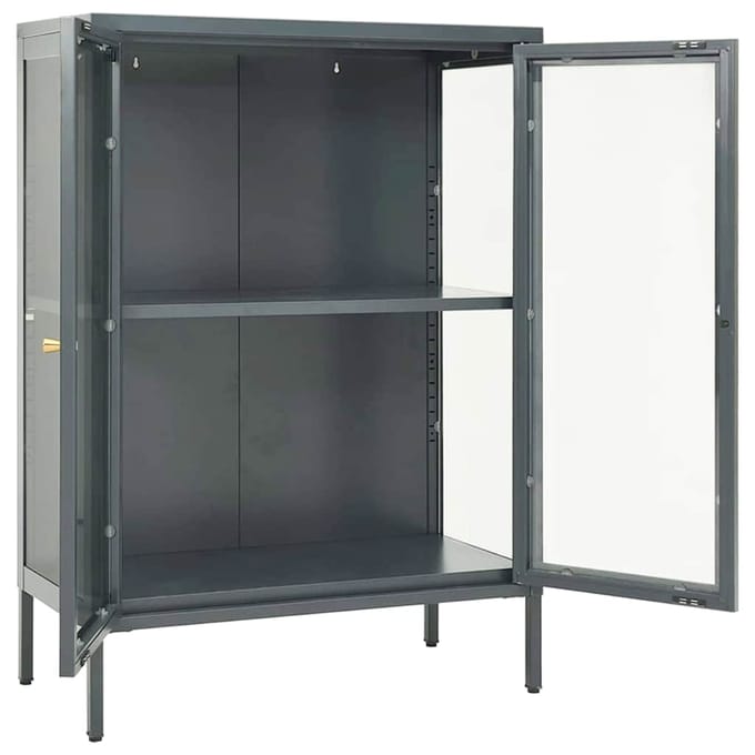 vidaXL - Dressoir - 75x35x105 - cm - staal - en - glas - antracietkleurig