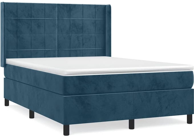 vidaXL - Boxspring - met - matras - fluweel - donkerblauw - 140x200 - cm