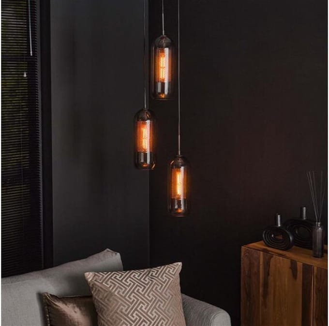 Hanglamp Mercurius getrapt smoke glas - Artic zwart