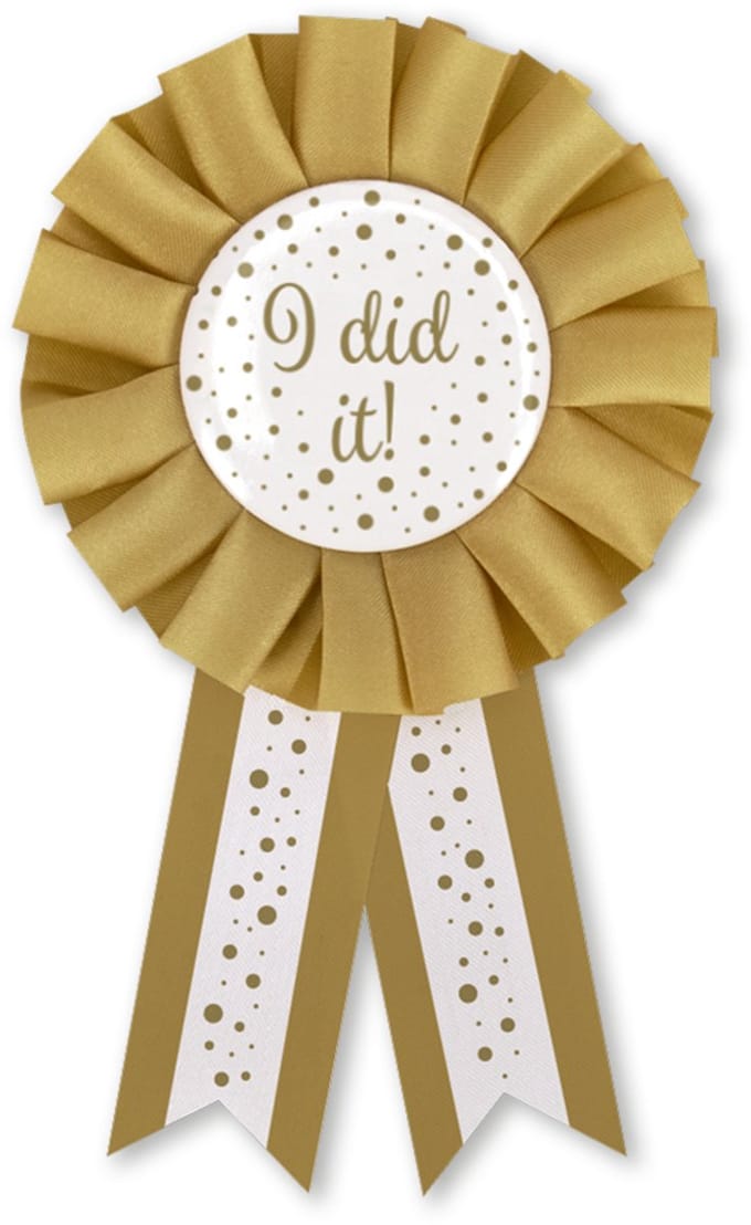 Q2P - I Did It Rozet - Geslaagd Versiering - Wit & Goud - Feest - Buttons - Rosette