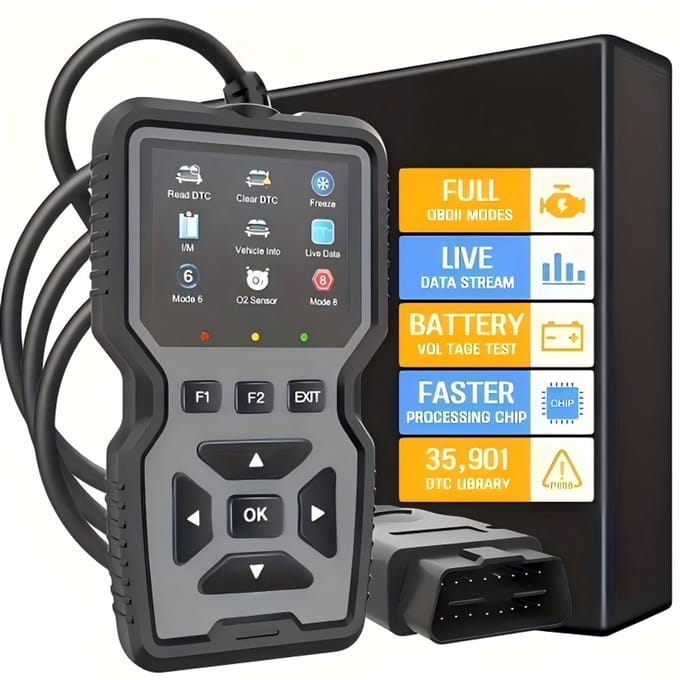 OBD2 Scanner – EOBD Scanner – Auto Uitleesapparatuur – Universeel Diagnoseapparaat met Nederlandse taal – Check Engine Auto Code Lezer – Batterij & O2-sensor Test – Storing Verwijderen – Plug & Play