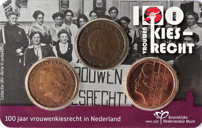100 jaar Vrouwenkiesrecht in Nederland - Coincard met 3 stuivers.