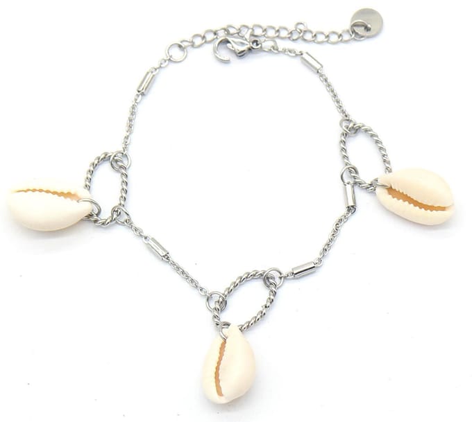 Armband Dames - Schelpen - RVS - Lengte Verstelbaar 16-20 cm - Zilverkleurig
