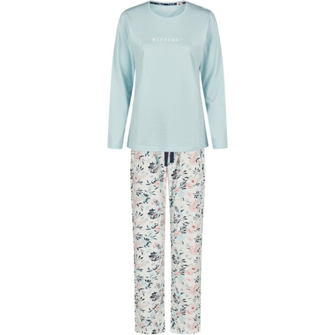 By Louise Dames Pyjama Set Lang Blauw Gebloemd - Maat S