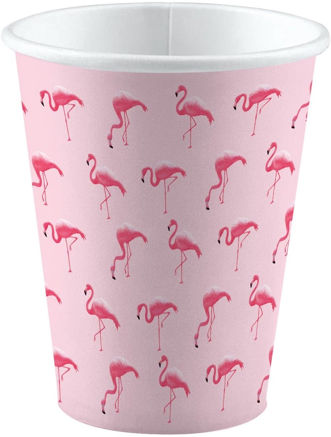 RIETHMULLER - 8 Kartonnen bekers flamingo paradise 250 ml Hawaii thema