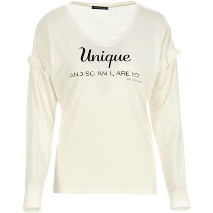 River Woods V-neck Tee Ls + Deco White Größe: XS | Longsleeves Outlet | Damen | Weiß