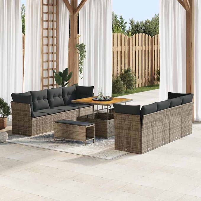 vidaXL - Tuinbank - Set - 11 - st - 8-zits - Grijs - poly - rattan