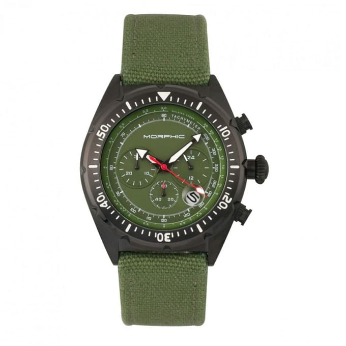 Morphic M53-serie chronograaf vezelgeweven lederen band horloge met datum