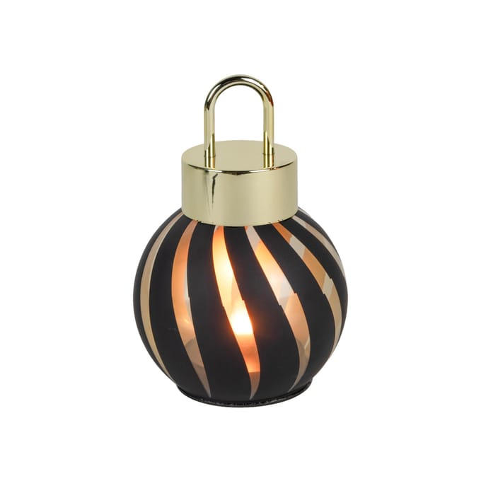 Kerstbal met LED lampjes stripe zwart Ø10x15cm