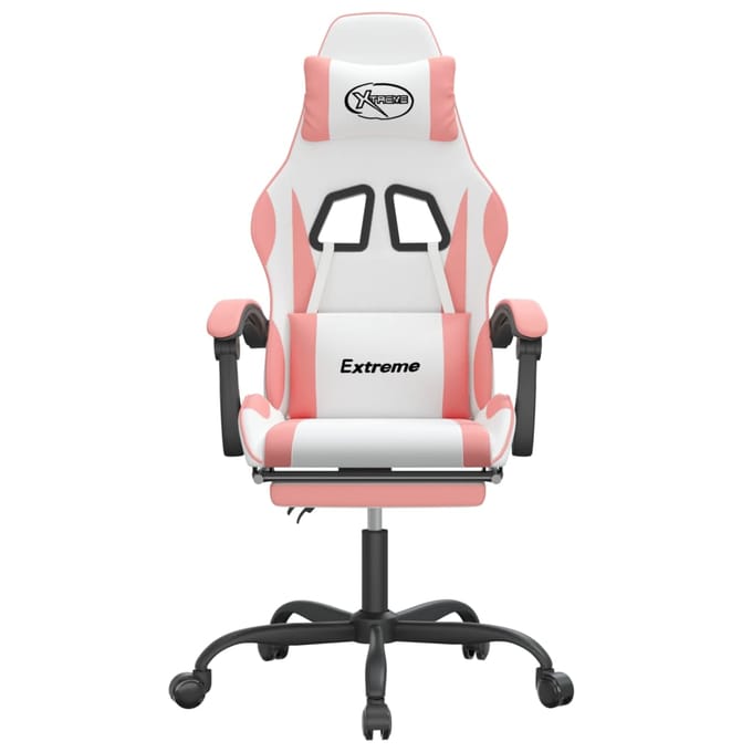 vidaXL - Gamestoel - met - voetensteun - kunstleer - wit - en - roze