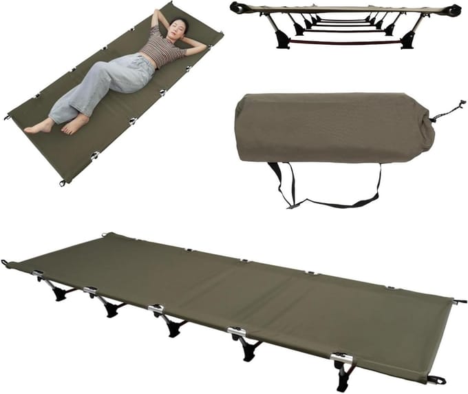 Veldbed Opvouwbaar - Reisbed Camping - Outdoor Ontspanning - Sterke Stabiliteit - 190x65 cm - Legergroen