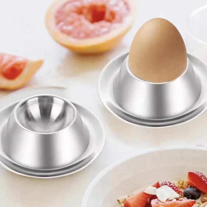 CHPN - Eierdopjes - Eierdoppen - 2 stuks - Eierhouders - Ontbijttafel accessoires - 8/2,5CM - RVS - Zilverkleurig - Eierstaanders