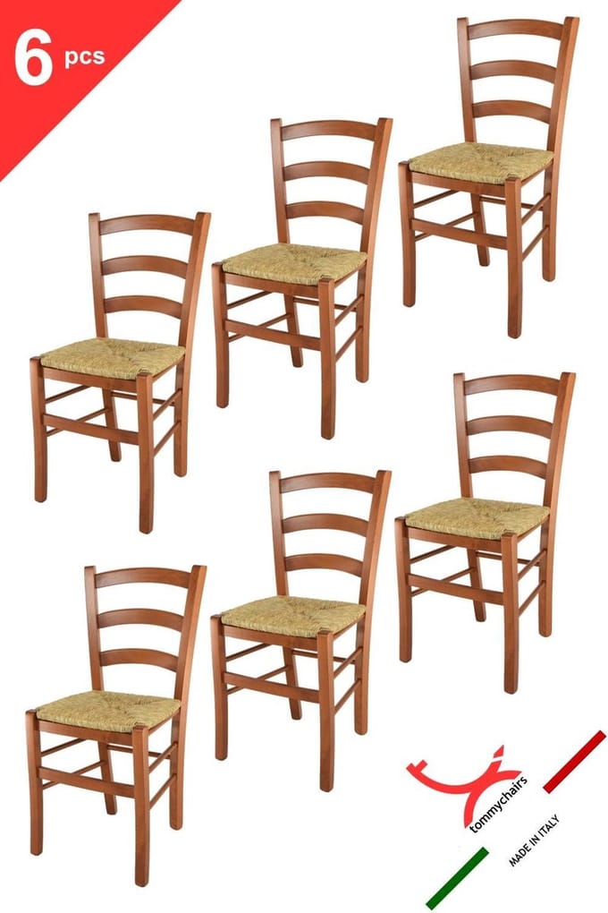 Tommychairs Venice - Eetkamerstoelen - Set van 6 - Kersenhout - Rotan