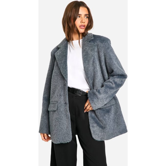 boohoo Dames Belted Wool Look Coat | Grey | Maat: 12