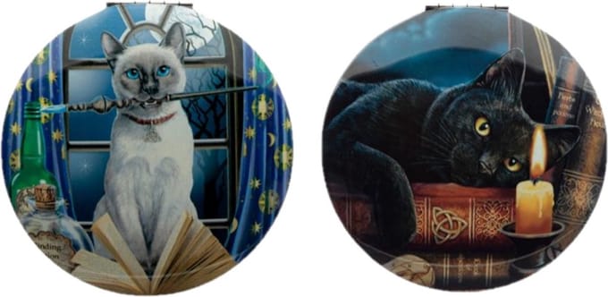 Set van 2 pocket mirrors , make-up spiegeltjes Lisa Parker met katten Ø7cm