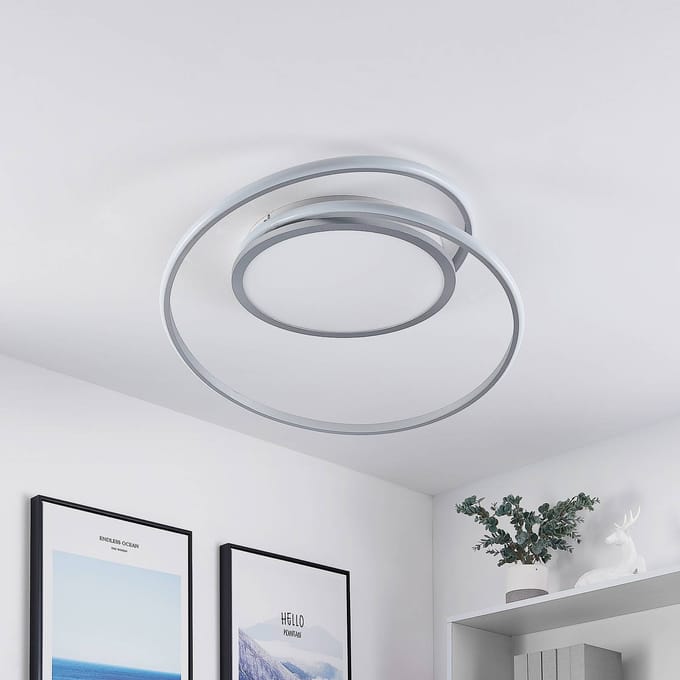 Lucande LED plafondlamp Noud, 65 cm, zilver, metaal, CCT
