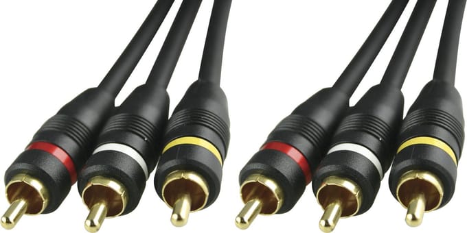 DELTACO MM-28A, Audio / video kabel 2x 3 RCA, verguld, zwart, 3m