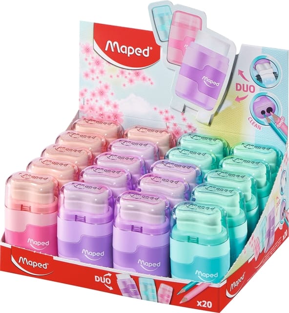 Maped Gum-puntenslijper combinatie Connect Duo PASTEL display 20 stuks