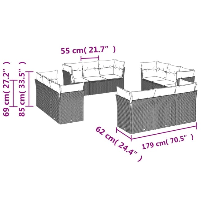 vidaXL - 12-delige - Loungeset - met - kussens - poly - rattan - beige